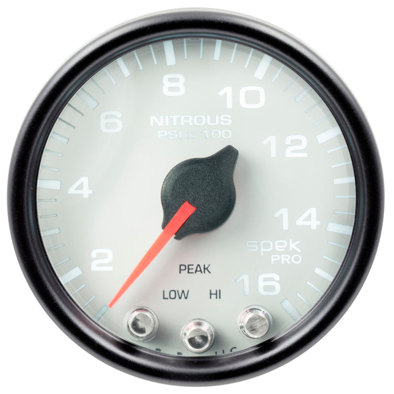 Autometer Spek-Pro Gauge Nitrous Press 2 1/16in 1600psi Stepper Motor W/Peak & Warn Wht/Blk Gauges AutoMeter