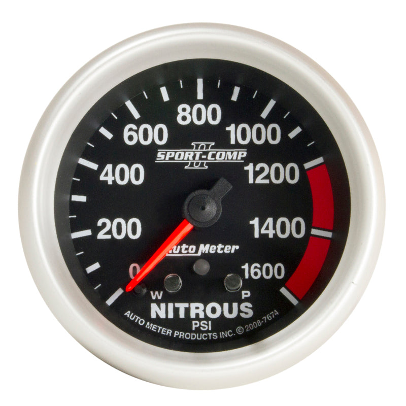 Autometer Sport-Comp II Pro Control 2-5/8in 1600 PSI Nitrous Pressure Gauge w/ Peak and Warn Gauges AutoMeter