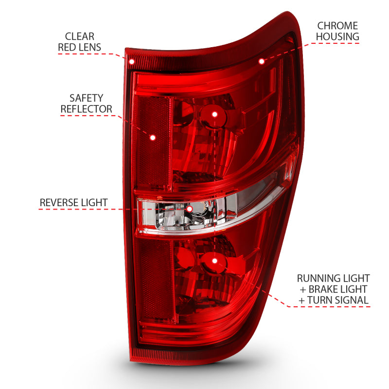 ANZO 2009-2014 Ford F-150 Euro Taillight Red/Clear (W/O Bulb) Tail Lights ANZO