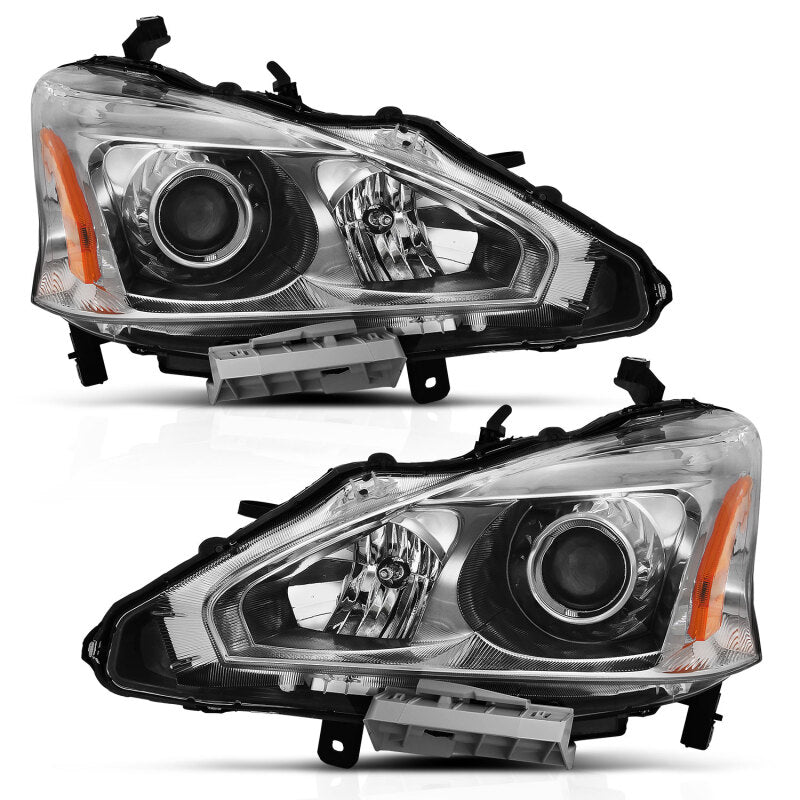 ANZO 2013-2015 Nissan Altima Projector Headlight Chrome Amber Headlights ANZO