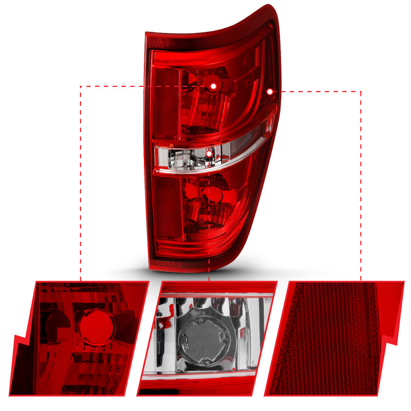 ANZO 2009-2014 Ford F-150 Euro Taillight Red/Clear (W/O Bulb) Tail Lights ANZO