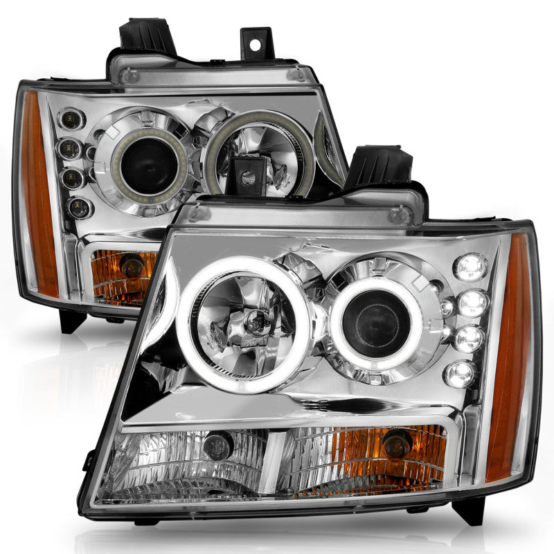 ANZO 2007-2013 Chevrolet Avalanche Projector Headlights w/ Halo Chrome Headlights ANZO