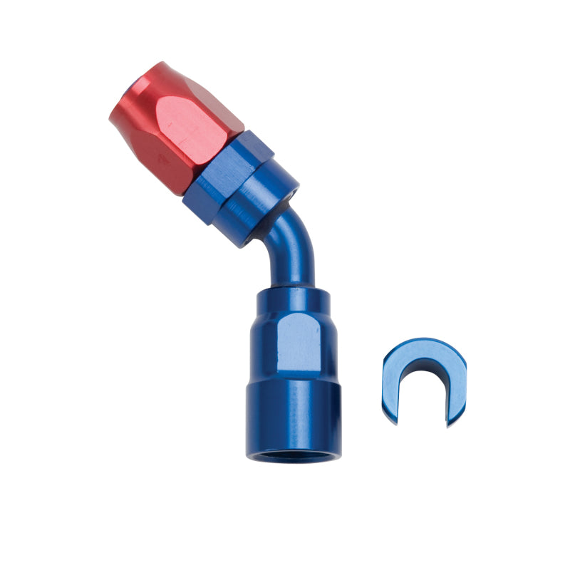 Russell Performance 5/16in SAE Quick Disc Female to -6 Hose Red/Blue 45 Degree Hose End Fittings Russell