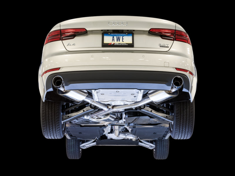 AWE Tuning Audi B9 A4 Touring Edition Exhaust Dual Outlet - Chrome Silver Tips (Includes DP) Catback AWE Tuning