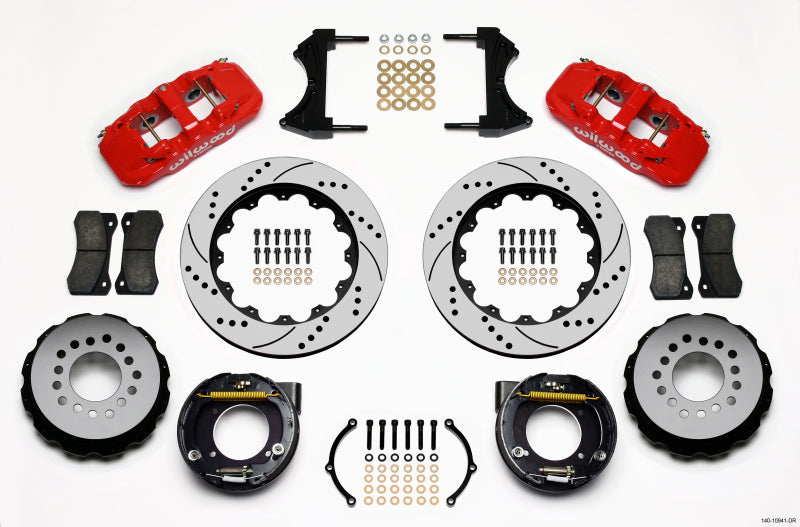 Wilwood AERO4 Rear P-Brake Kit 14.00in Drilled Red Chevy C-10 2.42 Offset 5-lug Big Brake Kits Wilwood