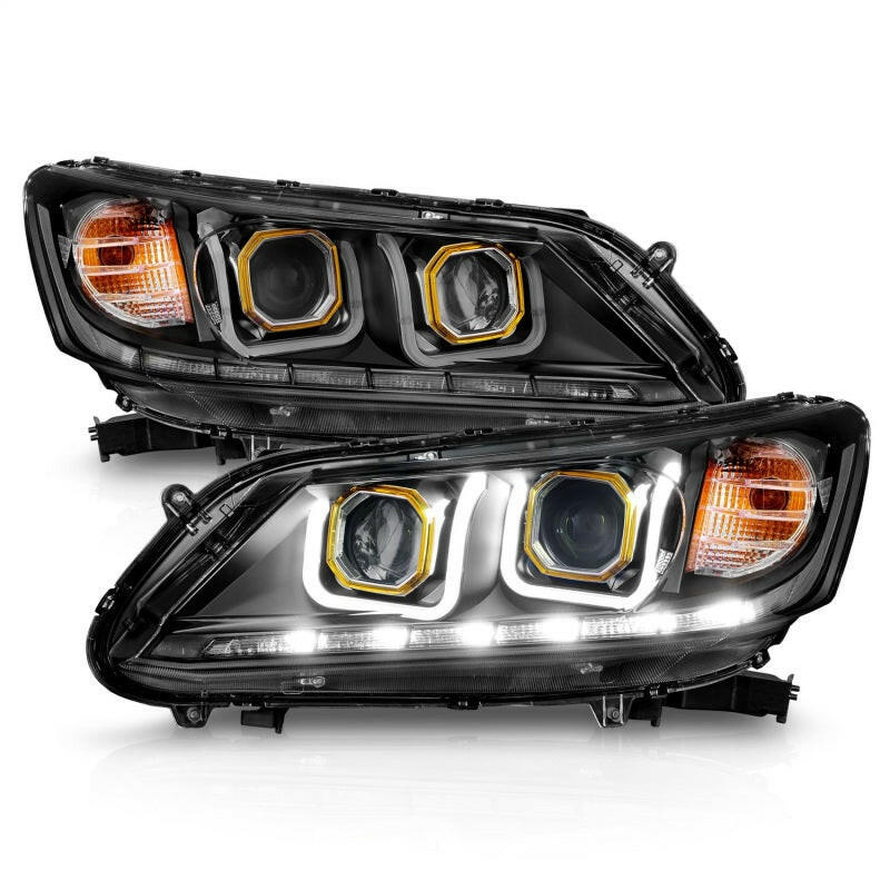 ANZO 2013-2015 Honda Accord (4dr ONLY) Projector Headlights w/ U-Bar Black Headlights ANZO