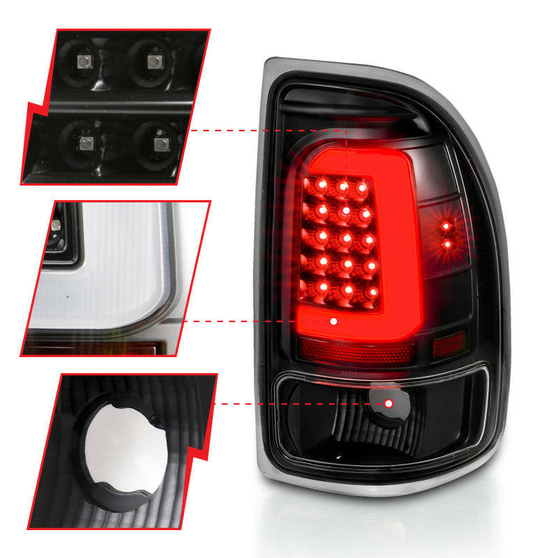 ANZO 1997-2004 Dodge Dakota LED Taillights Black Housing Clear Lens Pair Tail Lights ANZO