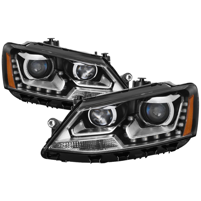 xTune Volkswagen Jetta 11-14 Halogen Model Only DRL Projector Headlights - Black PRO-JH-VJ11-DRL-BK Headlights SPYDER