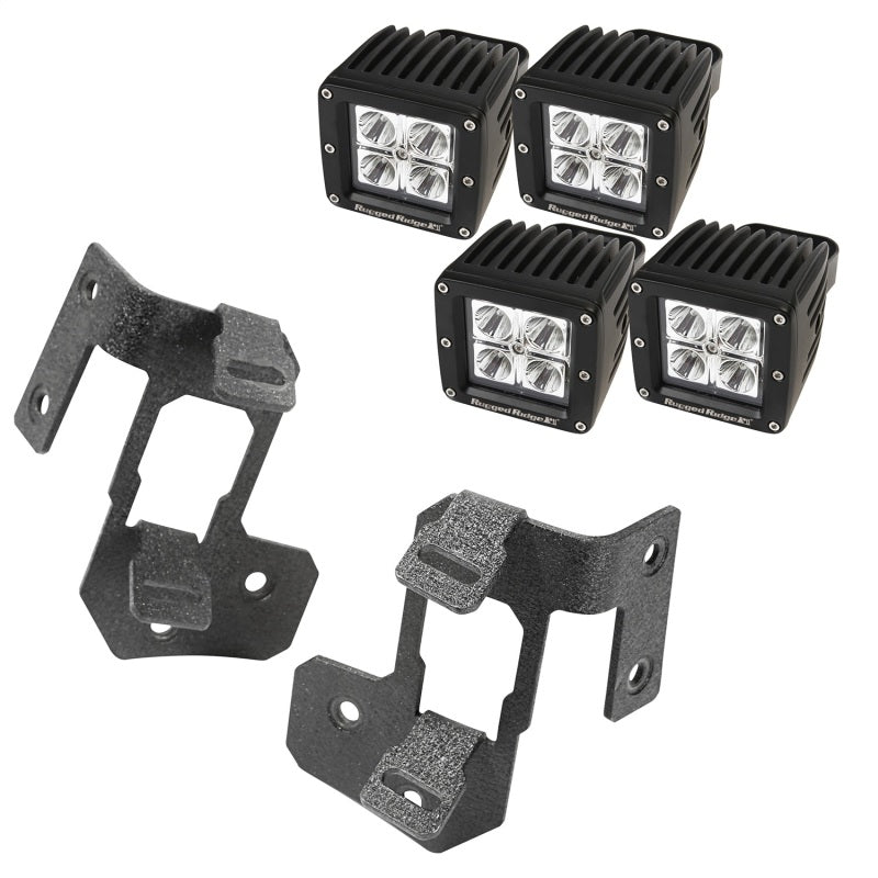 Rugged Ridge 07-18 Jeep Wrangler JK Textured Black Square A-Pillar LED Light Mount Kit Light Mounts Rugged Ridge