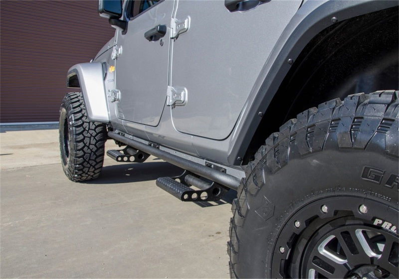 N-Fab RKR Rails 2018 Jeep Wrangler JL 4 Door Dab Length - Gloss Black - 1.75in Body Armor & Rock Rails N-Fab