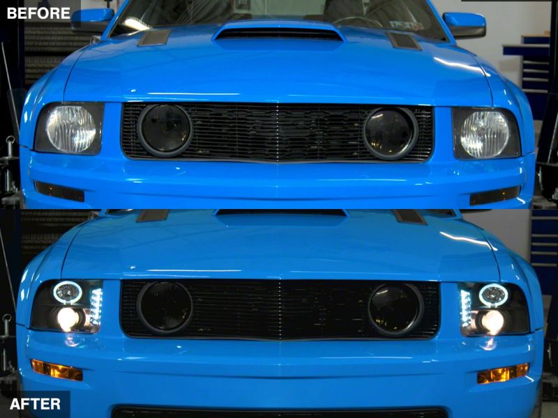 Raxiom 05-09 Ford Mustang Excluding GT500 LED Halo Projector Headlights- Black Housing (Clear Lens) Headlights Raxiom
