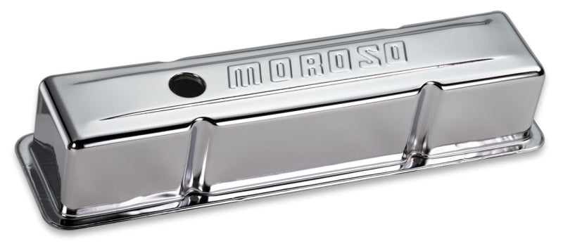 Moroso Chevrolet Small Block Valve Cover - w/o Baffles - Stamped Steel Chrome Plated - Pair Valve Covers Moroso