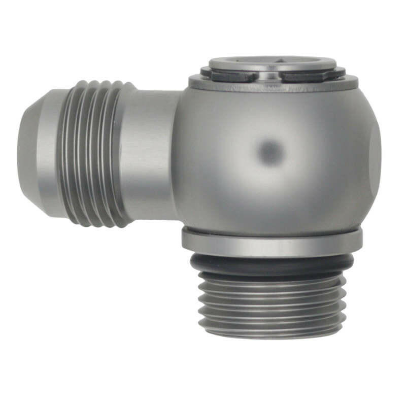 DeatschWerks 10AN ORB Male to 10AN Male Flare Low Profile 90-Degree Swivel - Anodized DW Titanium Fittings DeatschWerks