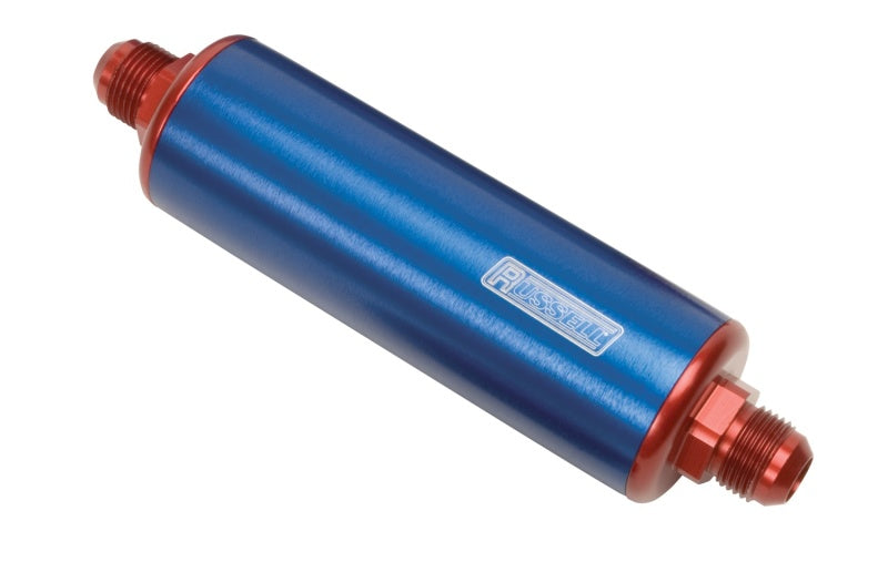 Russell Performance Red/Blue Anodized Aluminum (8-1/4in Length -8 male inlet/outlet) Fuel Filters Russell