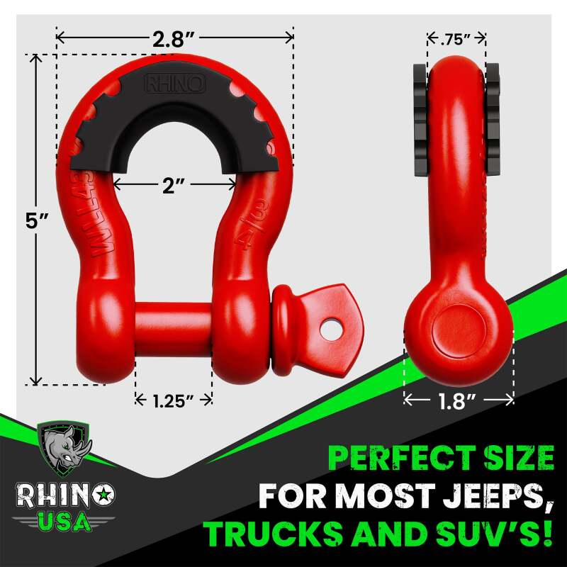 Rhino USA 3/4In D-Ring Shackle Set (2-Pack)(Green) Shackle Kits Rhino USA