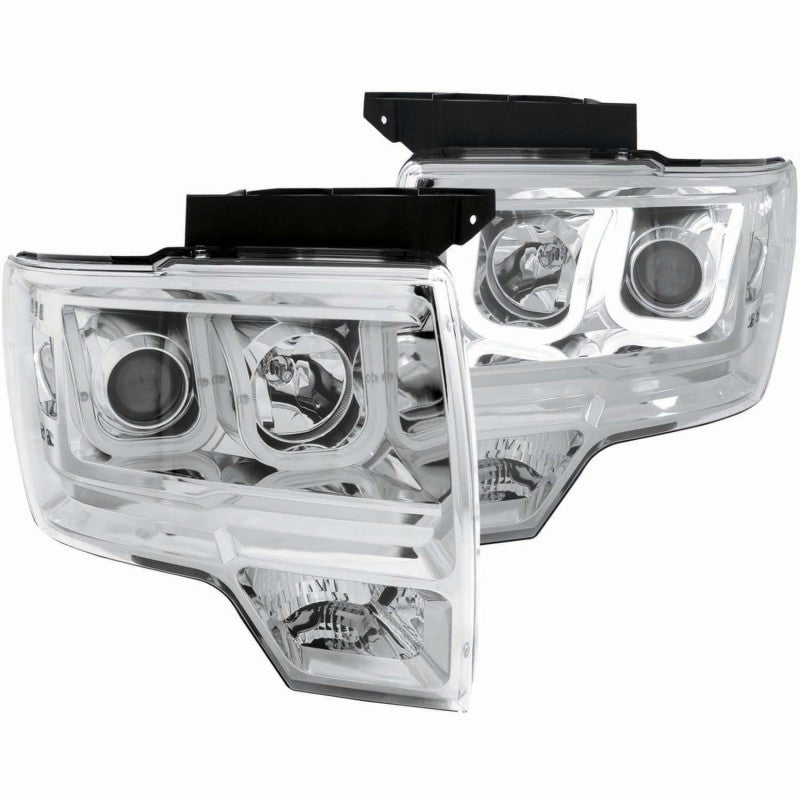 ANZO 2009-2014 Ford F-150 Projector Headlights w/ U-Bar Chrome Headlights ANZO