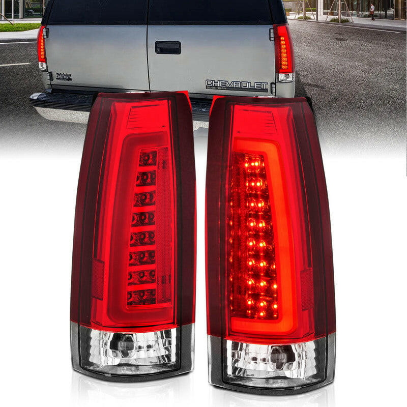 ANZO 1999-2000 Cadillac Escalade LED Taillights Chrome Housing Red/Clear Lens Pair Tail Lights ANZO