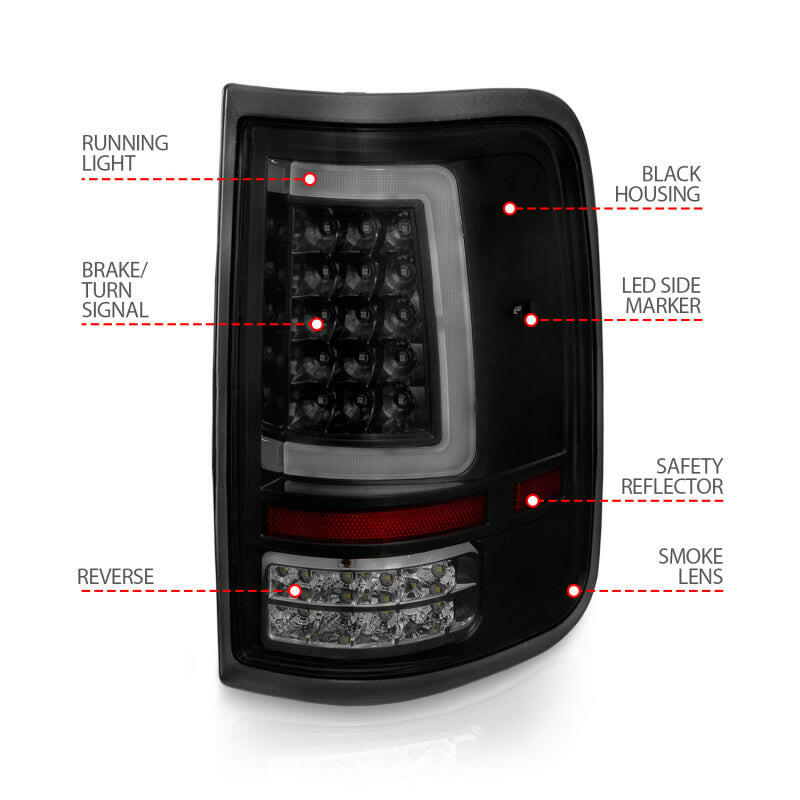 ANZO 2004-2006 Ford F-150 LED Tail Lights w/ Light Bar Black Housing Smoke Lens Tail Lights ANZO