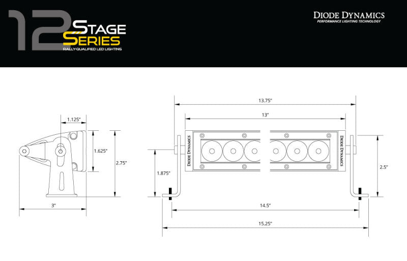 Diode Dynamics 12 In LED Light Bar Single Row Straight - Amber Driving (Pair) Stage Series Light Bars & Cubes Diode Dynamics