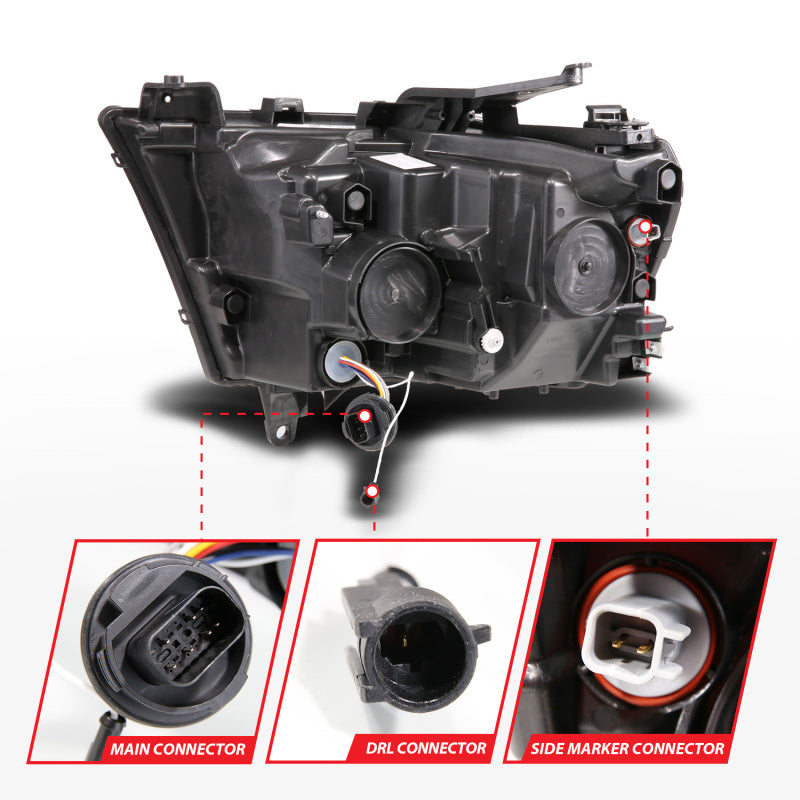 ANZO 19-24 RAM 1500 (New Body/OE Halogen) Full LED Proj Headlights DRL/SeqSig Black - Pass. Side Headlights ANZO