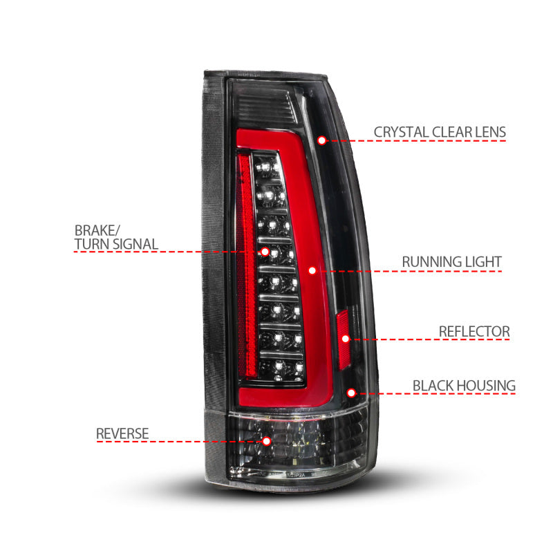 ANZO 88-99 Chevy/GMC C/K1500/2500/3500 Full LED Light Tube Taillights Black Housing Clear Lens Tail Lights ANZO