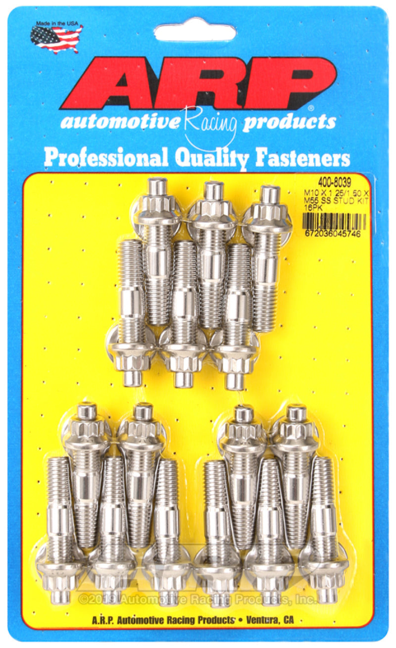 ARP M10 x 1.25/1.50 x 55mm Stainless Steel Broached Stud Kit - 16 Pieces Hardware - Singles ARP