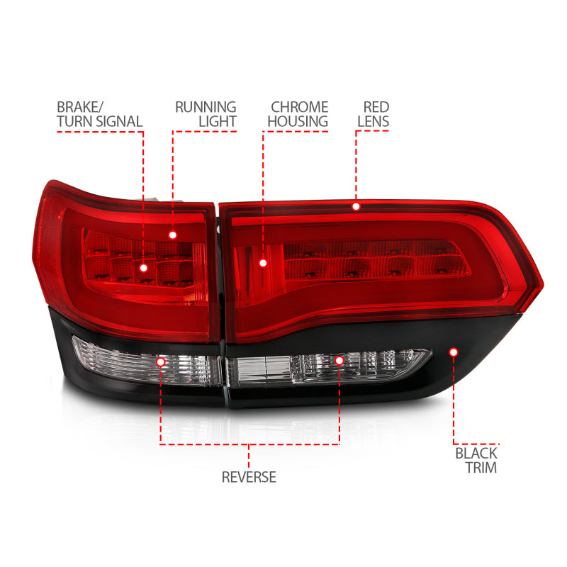 ANZO 2014-2016 Jeep Grand Cherokee LED Taillights Red/Clear Tail Lights ANZO