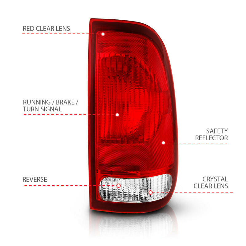 ANZO 1997-2003 Ford F-150 Taillight Red/Clear Lens (OE Replacement) Tail Lights ANZO