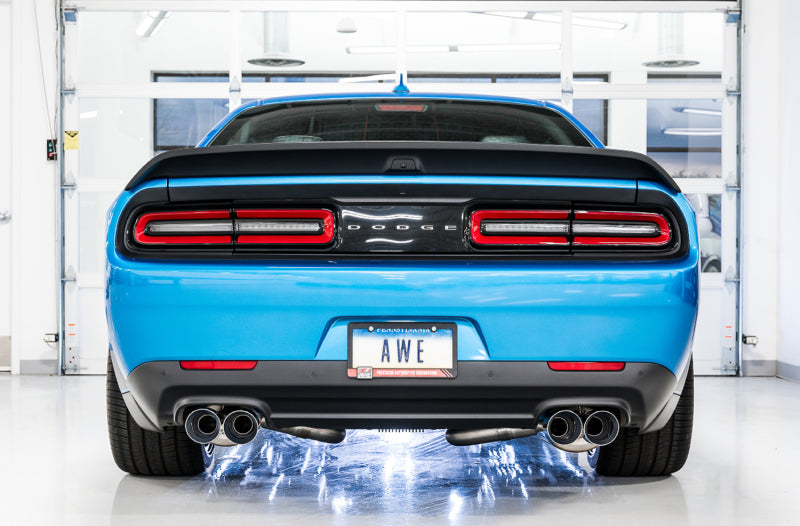 AWE Tuning 2015+ Dodge Challenger 6.4L/6.2L Non-Resonated Touring Edition Exhaust - Quad Silver Tips Catback AWE Tuning
