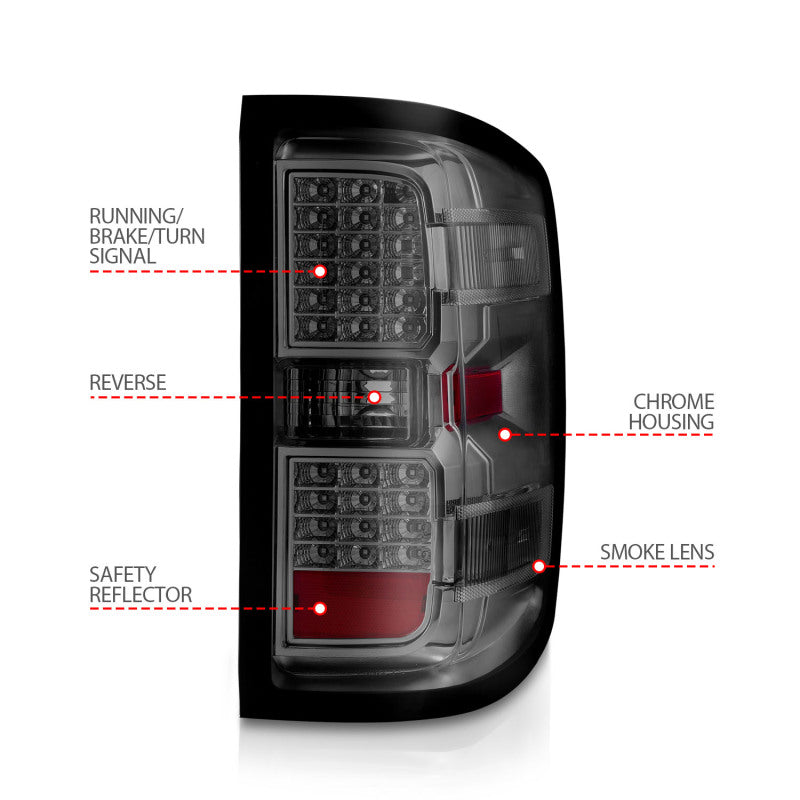 ANZO 15-19 Chevy Silverado 2500HD/3500HD (Factory Halogen Only) LED Tail Lights Smoke w/Clear Lens Tail Lights ANZO