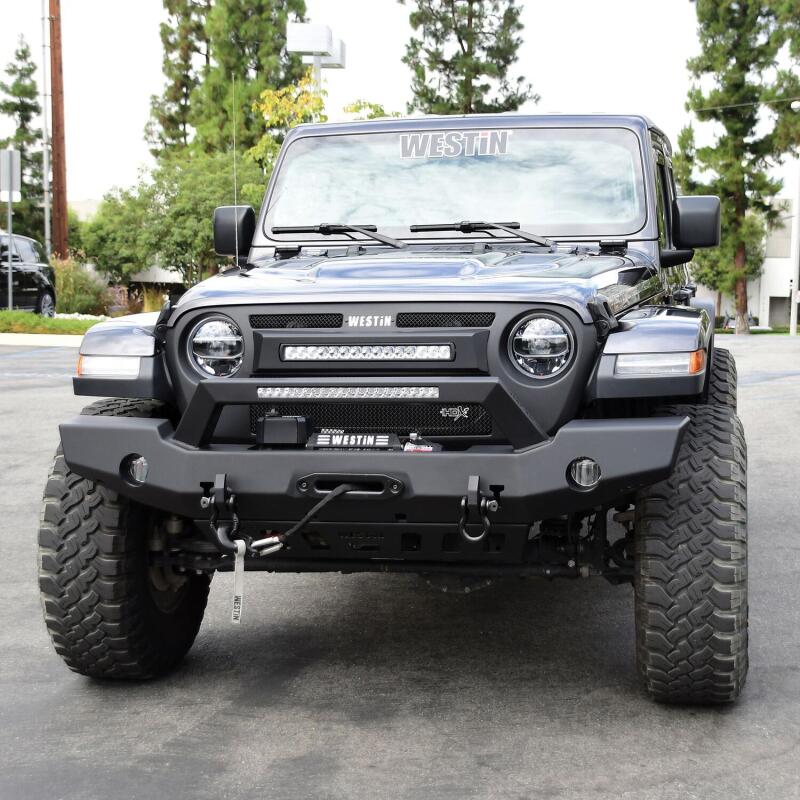Westin 18-20 Jeep Wrangler WJ2 Full Width Front Bumper w/LED Light Bar Mount Textured Black Bumpers - Steel Westin