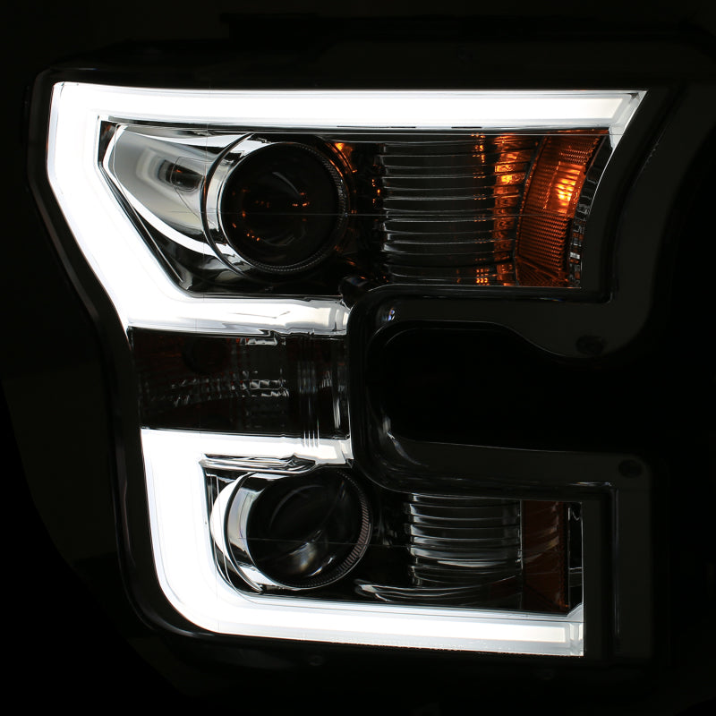 ANZO 2015-2016 Ford F-150 Projector Headlights w/ Plank Style Design Chrome w/ Amber Headlights ANZO