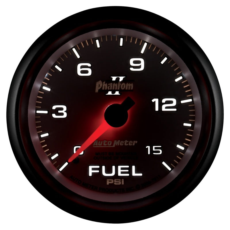 Autometer Phantom II 2-5/8in 0-15PSI Mechanical Fuel Pressure Gauge Gauges AutoMeter
