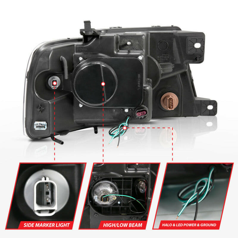 ANZO 2004-2008 Ford F-150 Projector Headlights w/ U-Bar Black Headlights ANZO