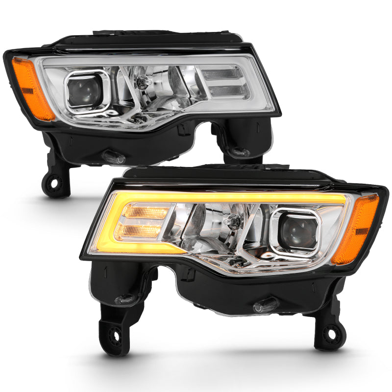 ANZO 2017-2018 Jeep Grand Cherokee Projector Headlights w/ Plank Style Switchback - Chrome w/ Amber Headlights ANZO