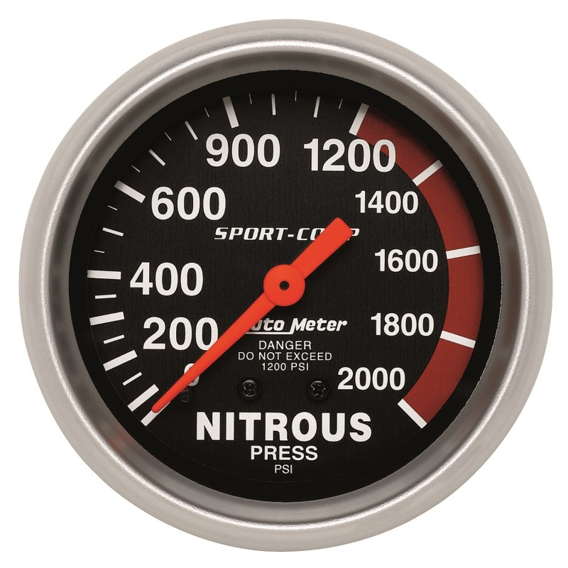 Autometer 2-5/8in 0-2000 PSI Mechanical Nitrous Pressure Sport-Comp Gauge Gauges AutoMeter