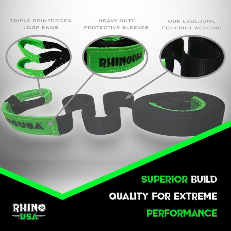 Rhino USA Recovery Tow Strap 2Inx20Ft (Black) Tow Straps Rhino USA