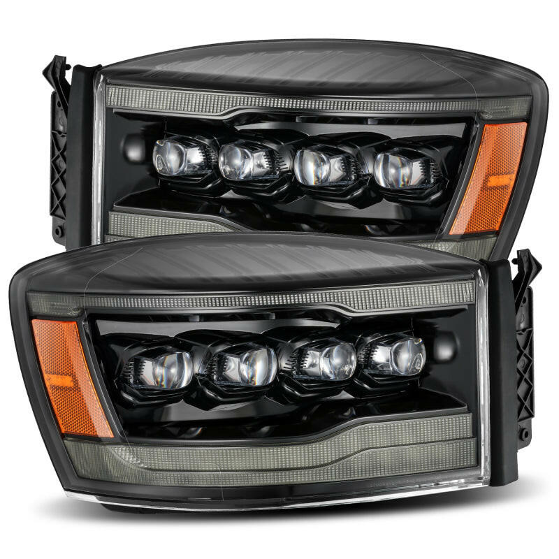 AlphaRex 06-08 Ram 1500HD NOVA LED Proj Headlights Plank Style Alpha Blk w/Seq Signal/DRL/Amber LED Headlights AlphaRex