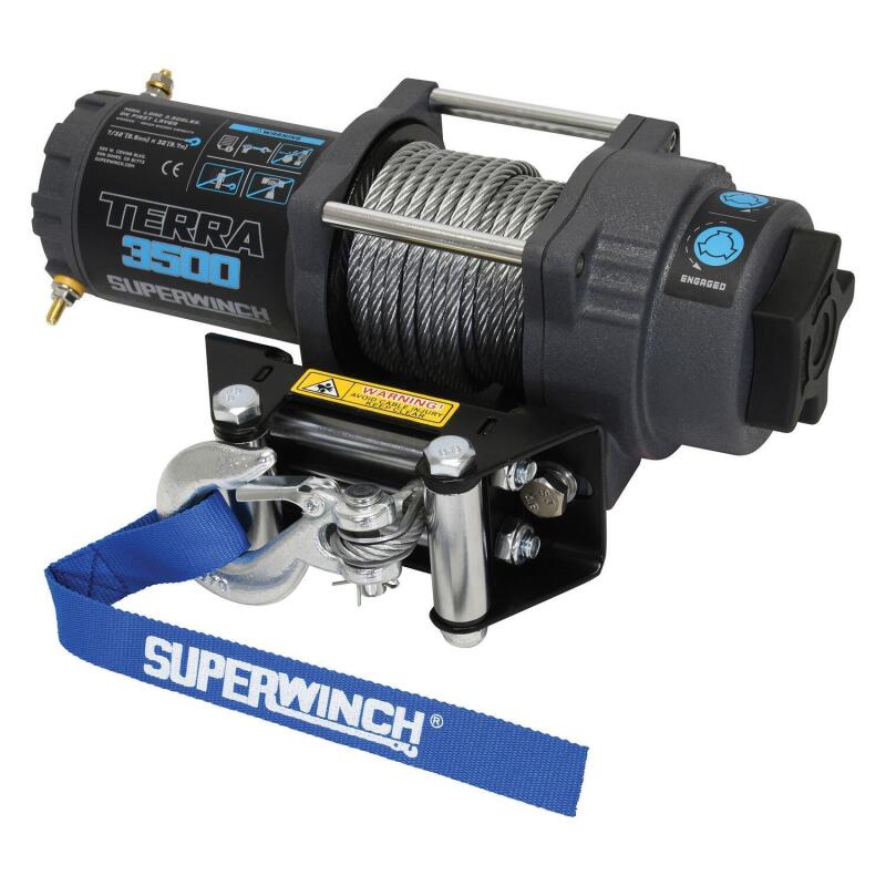 Superwinch 3500 LBS 12V DC 7/32 in x 32 ft Steel Rope Terra 3500 Winch - Gray Wrinkle Winches Superwinch