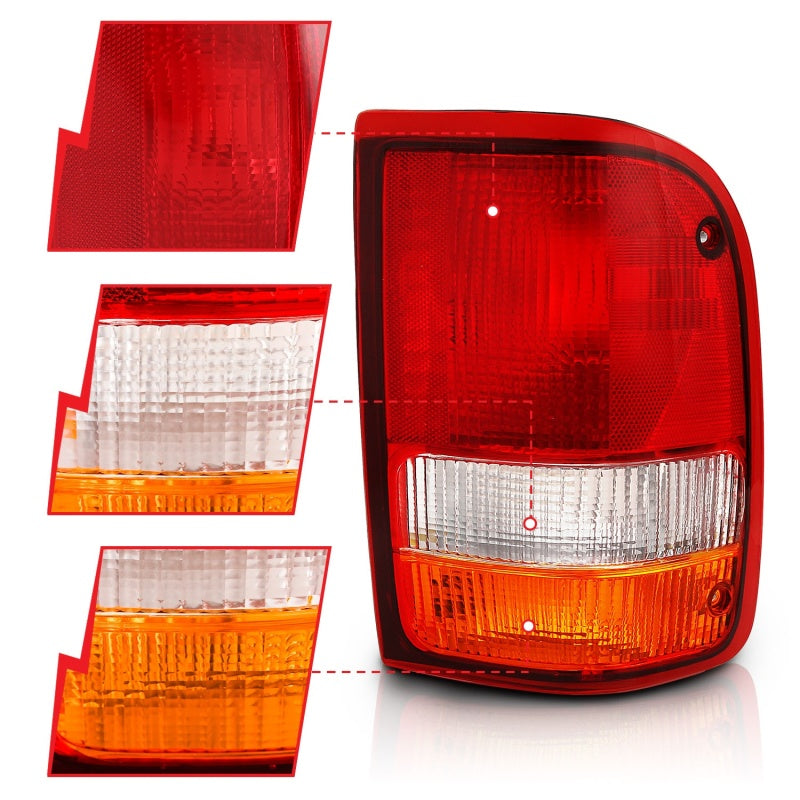 ANZO 1993-1997 Ford Ranger Tail Light Red/Clear (OE) Tail Lights ANZO