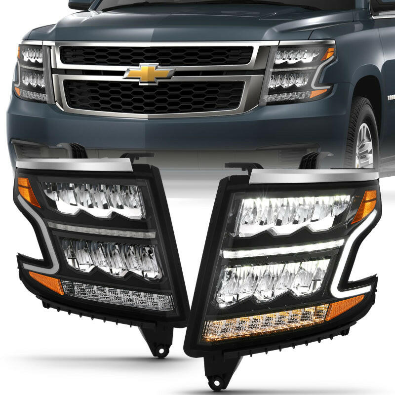 ANZO 15-20 Chevy Tahoe/Suburban LED Light Bar Style Headlights Black w/Sequential w/DRL w/Amber Headlights ANZO