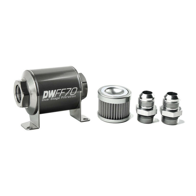 DeatschWerks Stainless Steel 10AN 100 Micron Universal Inline Fuel Filter Housing Kit (70mm) Fuel Filters DeatschWerks