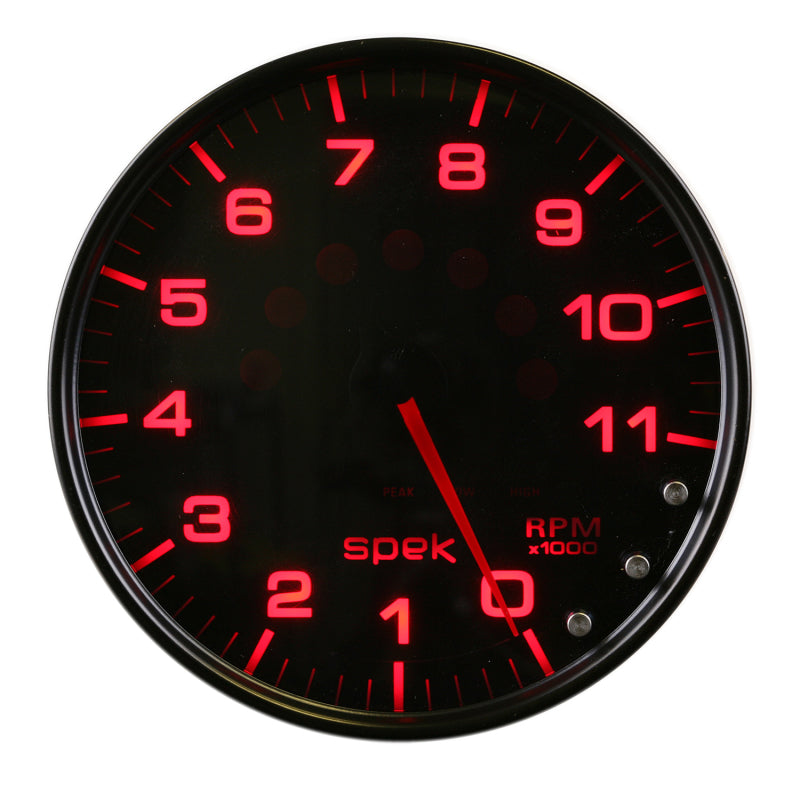 Autometer Spek-Pro Gauge Tachometer 5in 11K Rpm W/Shift Light & Peak Mem Black/Smoke/Black Gauges AutoMeter