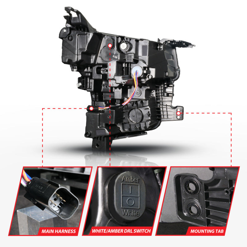 ANZO 21-23 Chevy Tahoe/Suburban LED Light Bar Style Headlights Black w/ Sequential DRL (Right Side) Headlights ANZO