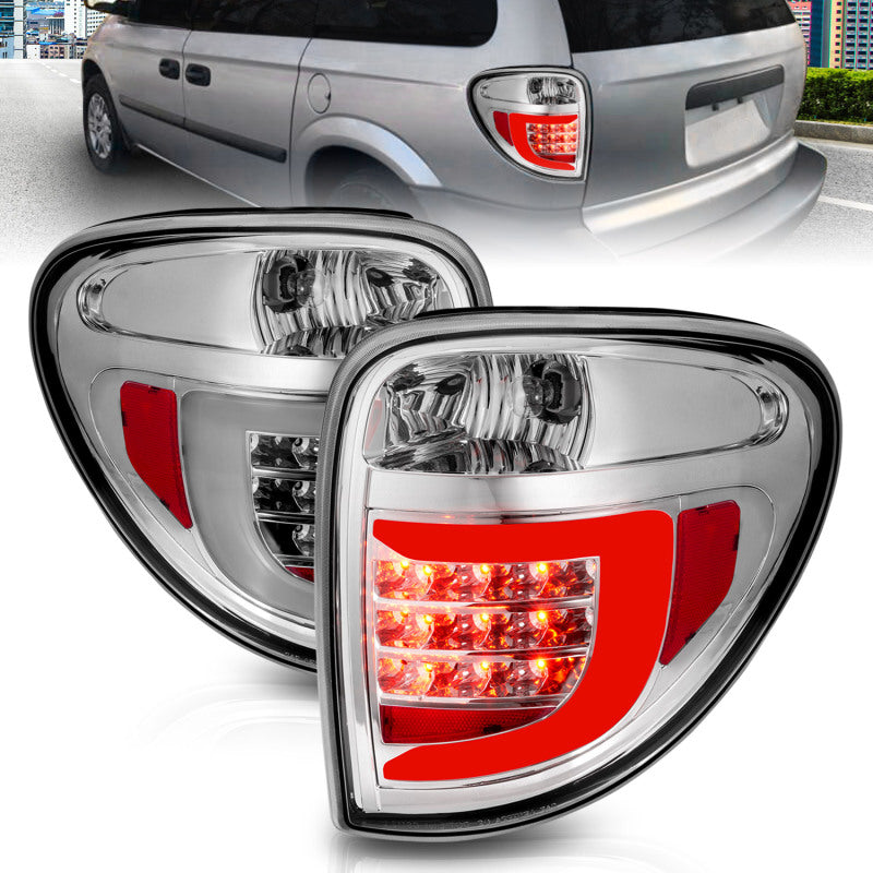 ANZO 2004-2007 Dodge Grand Caravan LED Tail Lights w/ Light Bar Chrome Housing Clear Lens Tail Lights ANZO