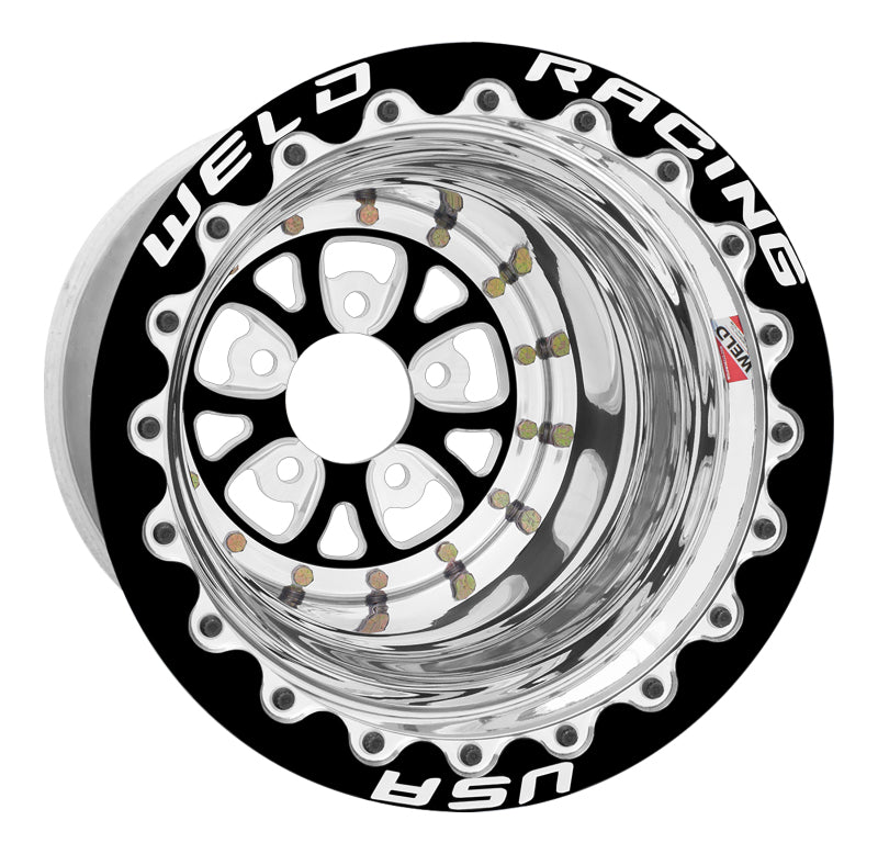 Weld V-Series 15x15 / 5x4.5 BP / 4in. BS Black Center-Polish Shell Wheel - Black Double Beadlock MT Wheels - Forged Weld