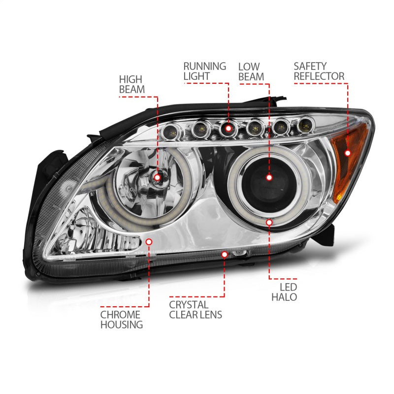ANZO 2005-2010 Scion Tc Projector Headlights w/ Halo Chrome (CCFL) Headlights ANZO
