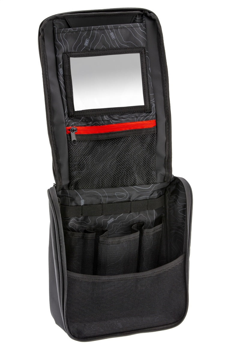 ARB Toiletries Bag Charcoal Finish w/ Red Highlights PVC Outer Shell Mesh Pockets Mirror Tow Straps ARB