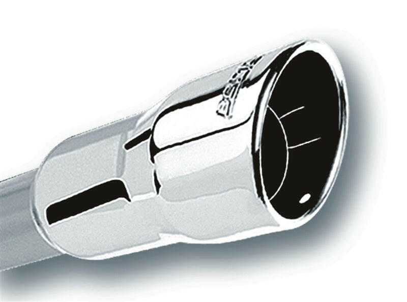 Borla 2.25in Inlet 3.5in Round Rolled Angle Cut Intercooled Outlet x 6.5in Long Embossed Tip Tips Borla