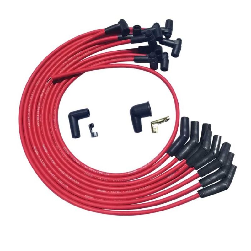 Moroso BBC Over Valve Cover 135 Deg Plug Ends HEI Ultra Spark Plug Wire Set - Red Spark Plug Wire Sets Moroso